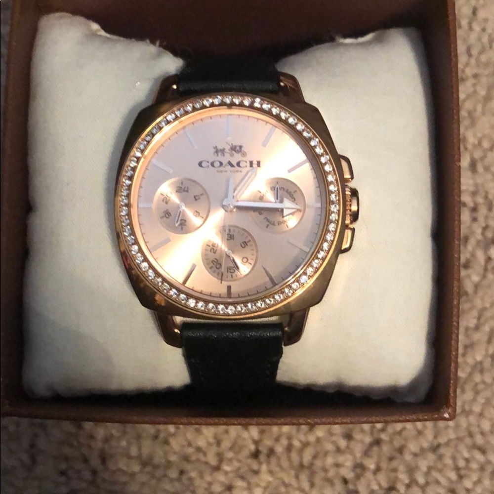 Coach watch-Rose Gold/Black Band-EUC
